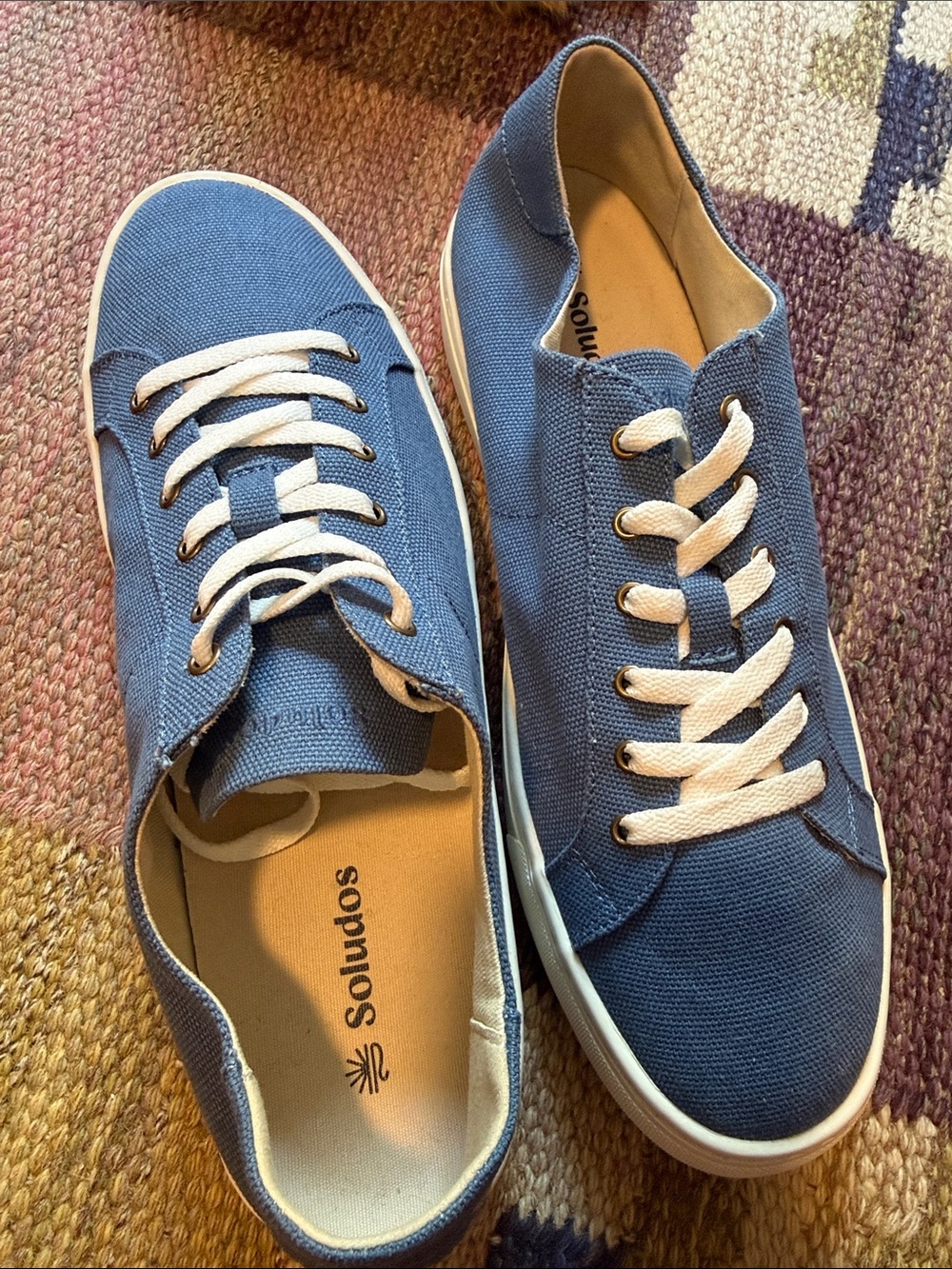 Soludos Blue Canvas Lace-Up Sneakers with White Laces